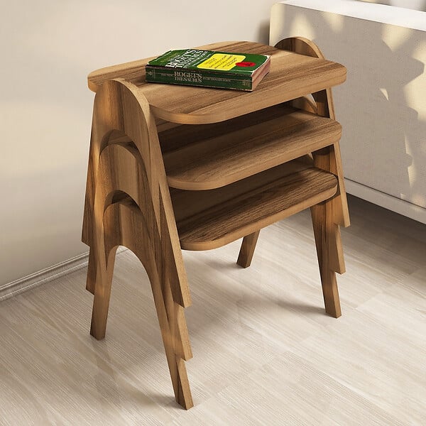 HABITAT ET JARDIN - Lot de 3 tables basses gigognes en bois "Paris" - 48 x 35 x 72 cm - Marron - large