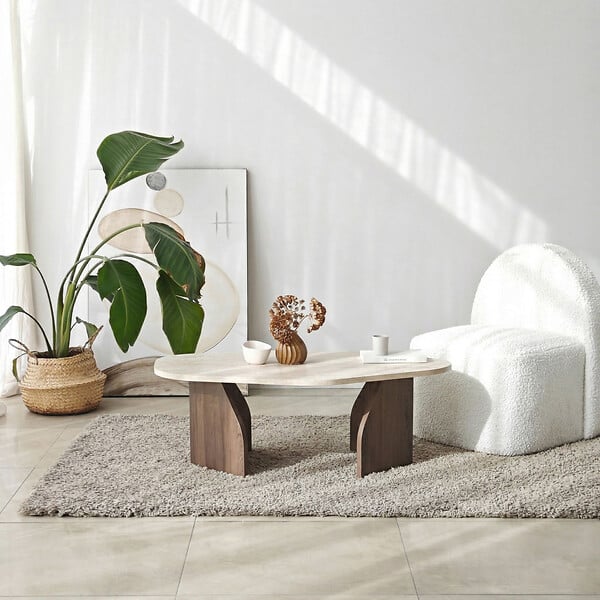 HABITAT ET JARDIN - Table basse en bois "Rock" - 100 x 60 x 35 cm - Travertin - large