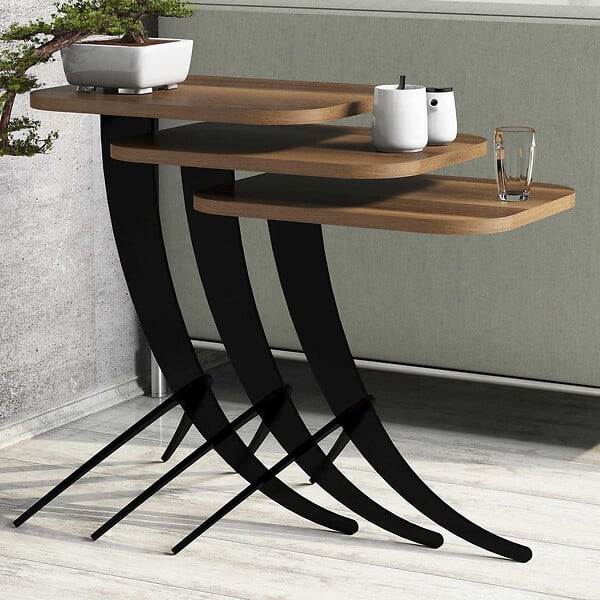 HABITAT ET JARDIN - Lot de 3 tables basses gigognes en bois "Pion" - 45 x 35 x 60 cm - Marron - large
