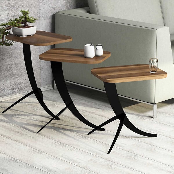 HABITAT ET JARDIN - Lot de 3 tables basses gigognes en bois "Pion" - 45 x 35 x 60 cm - Marron - large