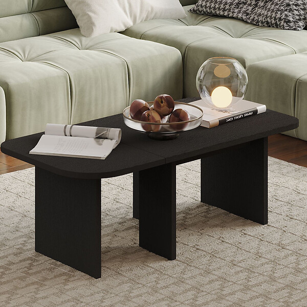 HABITAT ET JARDIN - Ensemble Tables Basses en bois "Iris" - 90 x 45 x 35 cm - Noir - large