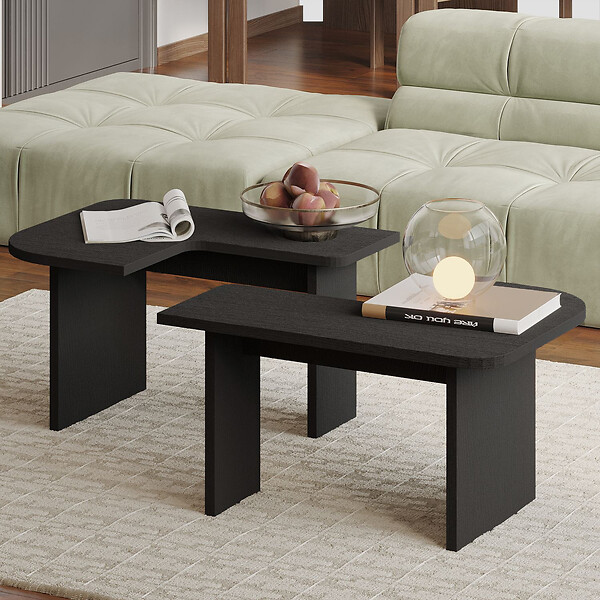 HABITAT ET JARDIN - Ensemble Tables Basses en bois "Iris" - 90 x 45 x 35 cm - Noir - large