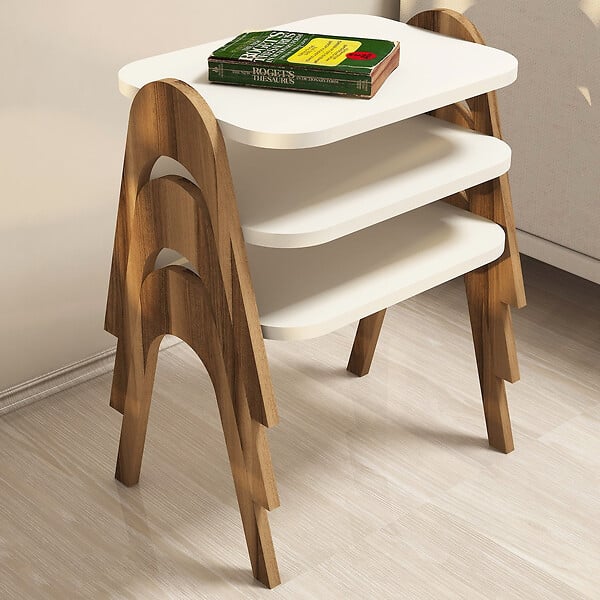 HABITAT ET JARDIN - Lot de 3 tables basses gigognes en bois "Paris" - 48 x 35 x 72 cm - Crème - large