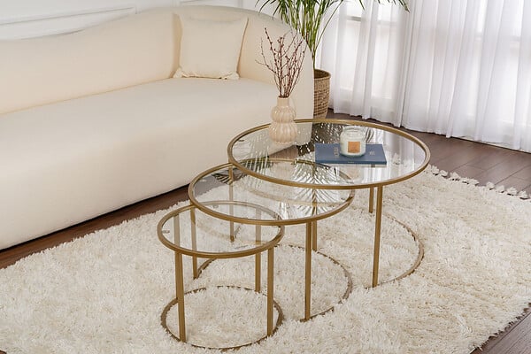 HABITAT ET JARDIN - Lot de 3 tables basses en métal "Aurum" - 80 x 80 x 43 cm - Or Transparent - large