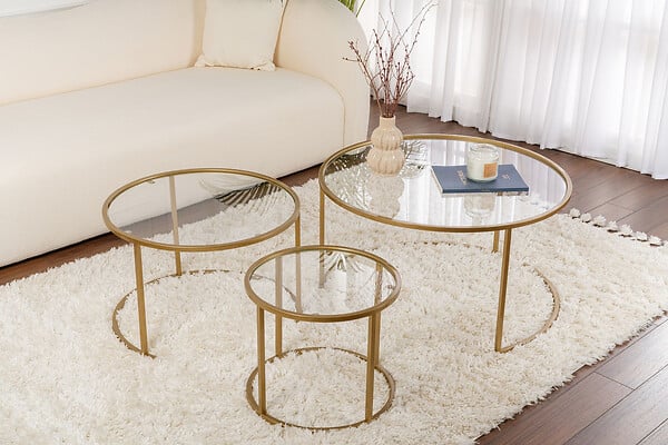 HABITAT ET JARDIN - Lot de 3 tables basses en métal "Aurum" - 80 x 80 x 43 cm - Or Transparent - large