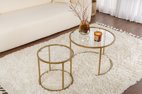 HABITAT ET JARDIN - Lot de 2 tables basses en métal "Aurum" - 60 x 60 x 43 cm - Or Transparent - large