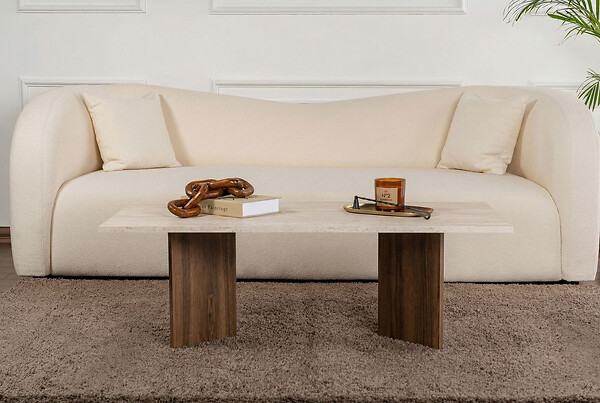 HABITAT ET JARDIN - Table basse en bois "Sabin" - 119 x 60 x 40 cm - Travertin - large