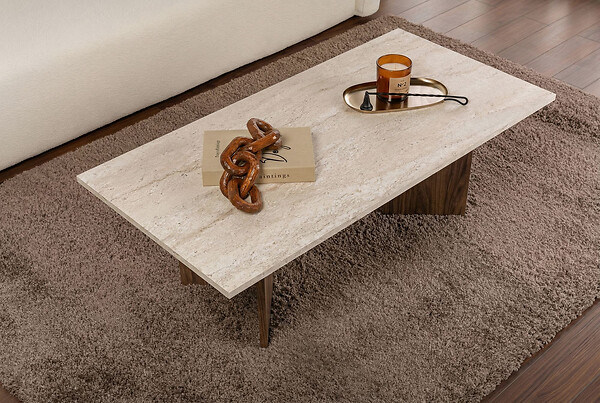 HABITAT ET JARDIN - Table basse en bois "Sabin" - 119 x 60 x 40 cm - Travertin - large