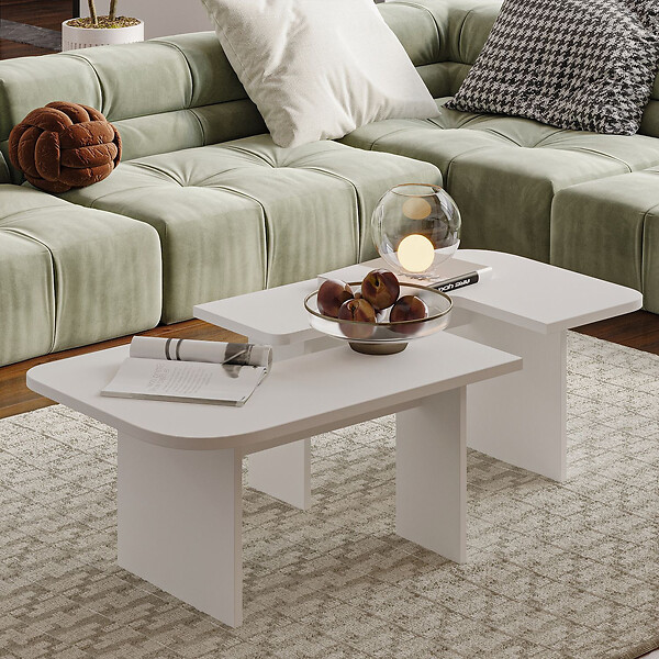 HABITAT ET JARDIN - Ensemble tables basses en bois "Iris" - 90 x 45 x 35 cm - Blanc - large