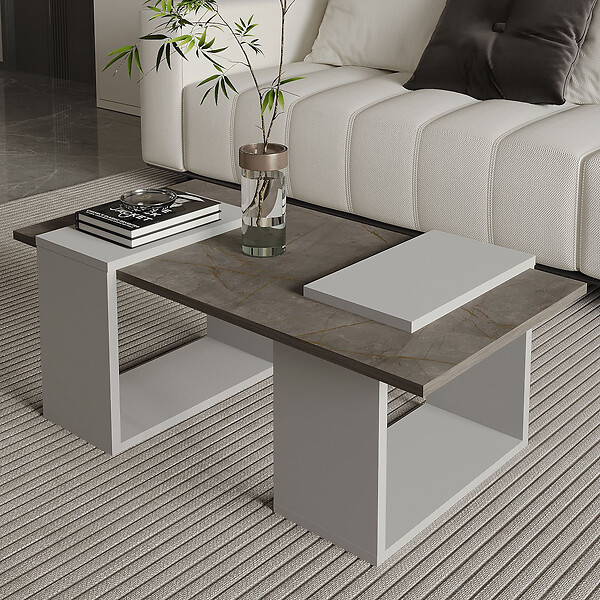 HABITAT ET JARDIN - Table basse en bois "Matris" - 90 x 46 x 37 cm - Gris - large