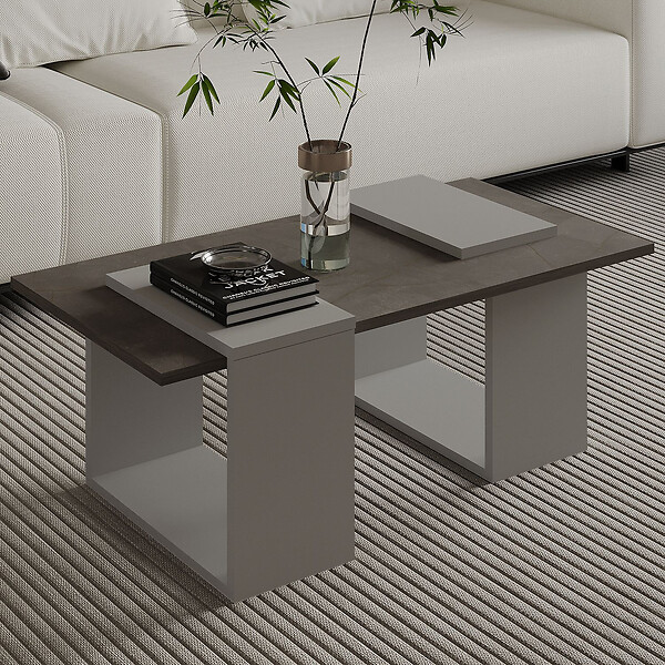 HABITAT ET JARDIN - Table basse en bois "Matris" - 90 x 46 x 37 cm - Gris - large