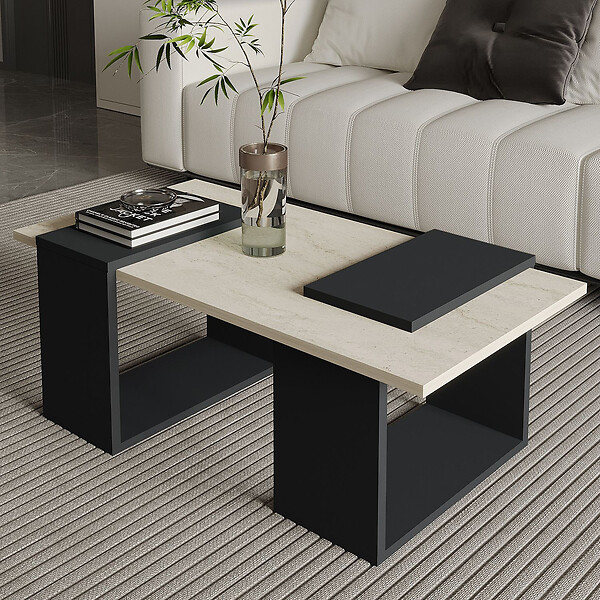 HABITAT ET JARDIN - Table basse en bois "Matris" - 90 x 46 x 37 cm - Gris anthracite - large