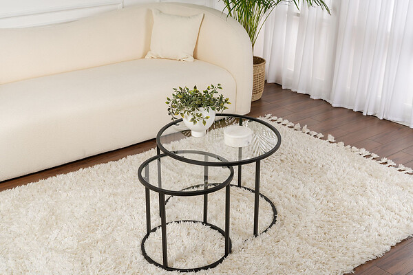HABITAT ET JARDIN - Lot de 2 tables basses en métal "Aurum" - 60 x 60 x 43 cm - Noir Transparent - large