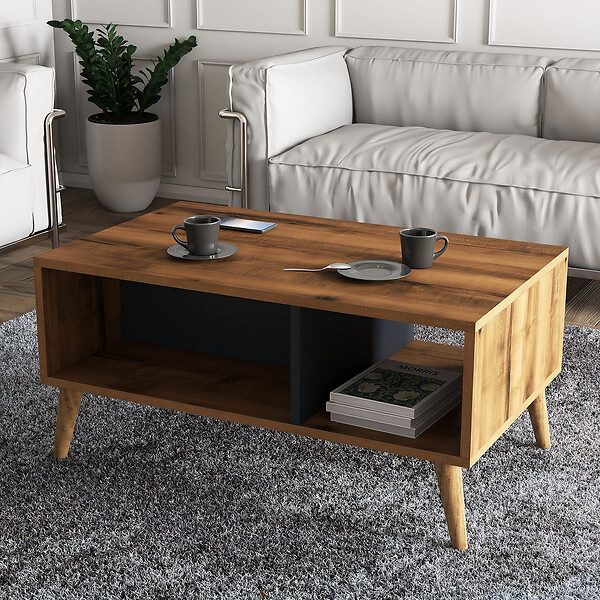 HABITAT ET JARDIN - Table basse en bois "Exxen" - 90 x 41 x 54 cm - Gris anthracite - large
