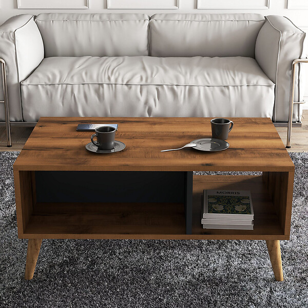 HABITAT ET JARDIN - Table basse en bois "Exxen" - 90 x 41 x 54 cm - Gris anthracite - large