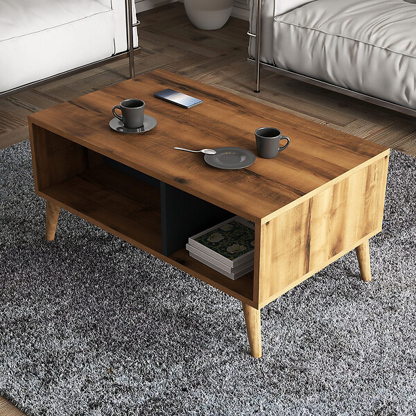 HABITAT ET JARDIN - Table basse en bois "Exxen" - 90 x 41 x 54 cm - Gris anthracite - large