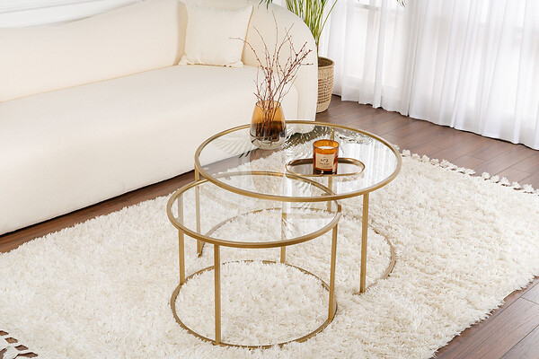 HABITAT ET JARDIN - Lot de 2 tables basses en métal "Aurum" - 80 x 80 x 43 cm - Or Transparent - large