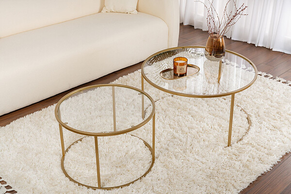 HABITAT ET JARDIN - Lot de 2 tables basses en métal "Aurum" - 80 x 80 x 43 cm - Or Transparent - large