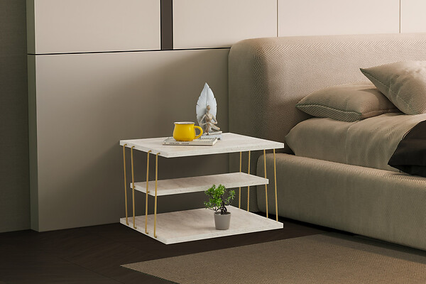 HABITAT ET JARDIN - table d'appoint en bois "Lifon" 50 x 40 x 33 cm - Travertin - large