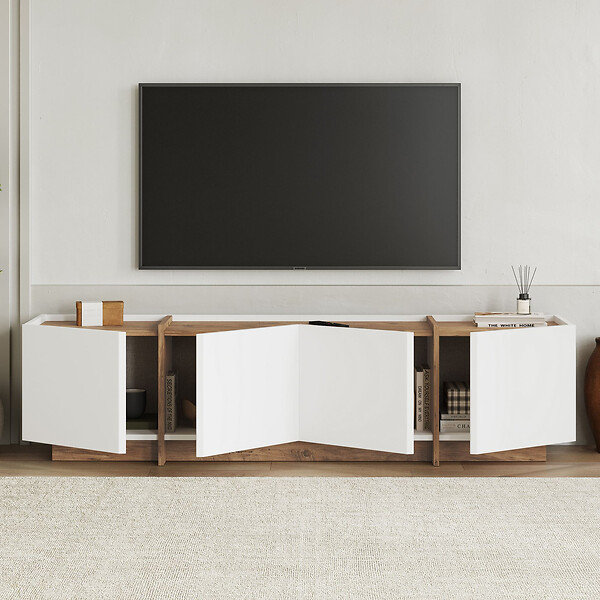 HABITAT ET JARDIN - Meuble TV en bois "Lowen" - 180 x 35 x 46 cm - Blanc / Pin Atlantique - large
