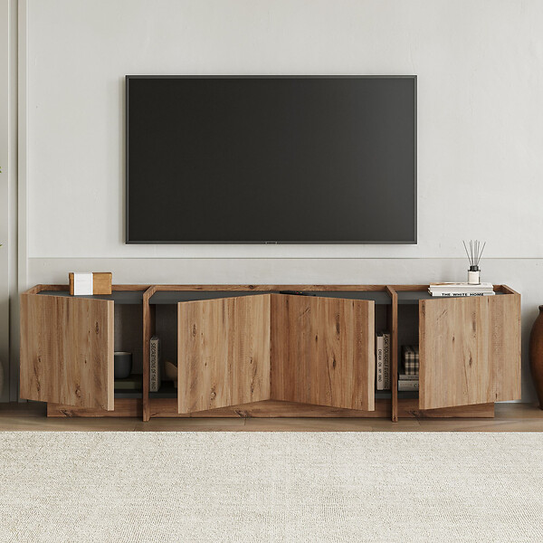 HABITAT ET JARDIN - Meuble TV en bois "Lowen" - 180 x 35 x 46 cm - Pin Atlantique / Anthracite - large