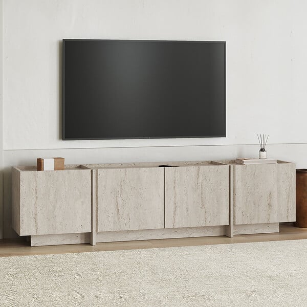 HABITAT ET JARDIN - Meuble TV en bois "Lowen" - 180 x 35 x 46 cm - Travertin - large