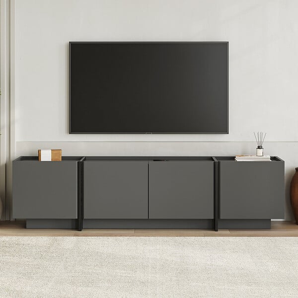 HABITAT ET JARDIN - Meuble TV en bois "Lowen" - 180 x 35 x 46 cm - Anthracite / Noir - large