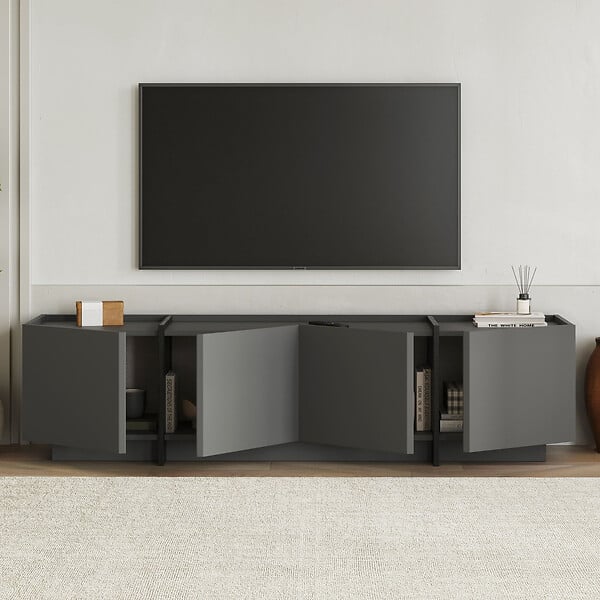 HABITAT ET JARDIN - Meuble TV en bois "Lowen" - 180 x 35 x 46 cm - Anthracite / Noir - large