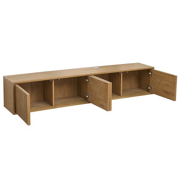 OVIALA - Meuble TV suspendu 160 cm scandinave bois clair - Ivy - large