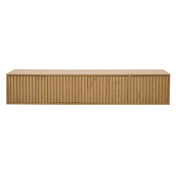 OVIALA - Meuble TV suspendu 160 cm scandinave bois clair - Ivy - large