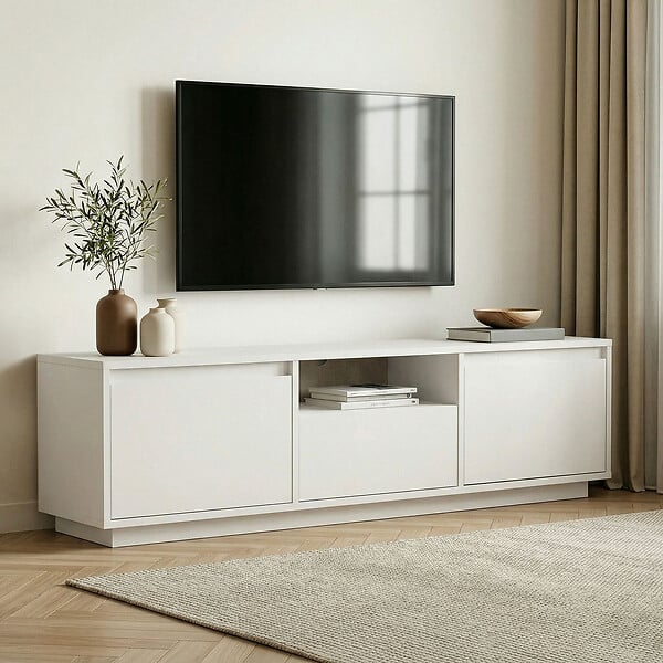 HABITAT ET JARDIN - Meuble TV en bois "Sentinel" - 160 x 30 x 42 cm - Blanc - large
