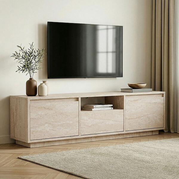HABITAT ET JARDIN - Meuble TV en bois "Sentinel" - 160 x 30 x 42 cm - Travertin - large