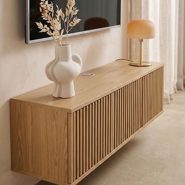 OVIALA - Meuble TV suspendu 120 cm scandinave bois clair - Ivy - large