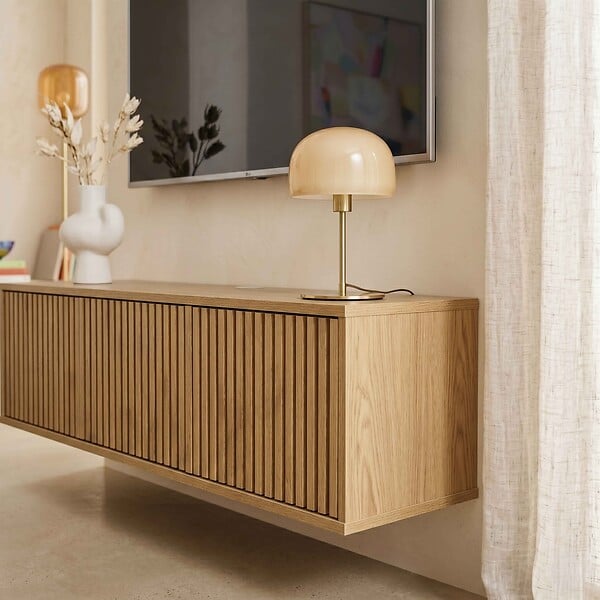OVIALA - Meuble TV suspendu 120 cm scandinave bois clair - Ivy - large