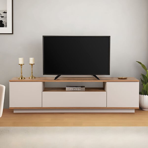 HABITAT ET JARDIN - Meuble TV en bois "Veramont" - 180 x 44 x 44 cm - Crème - large