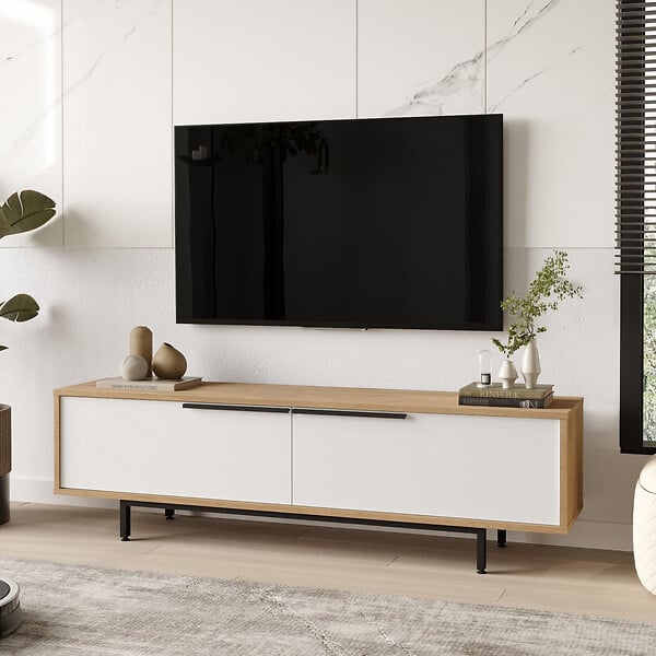 HABITAT ET JARDIN - Meuble TV en bois "ON1-SW" - 160 x 35 x 45 cm - Blanc - large