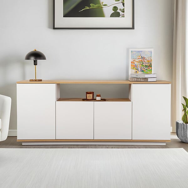 HABITAT ET JARDIN - Buffet en bois "Arista" - 180 x 44.5 x 75 cm - Blanc / Chêne Cadiz - large