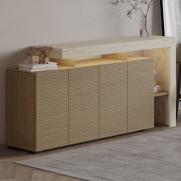 HABITAT ET JARDIN - Buffet en bois "Beliz" - 170 x 35 x 80 cm - Travertin / Chêne Chaud - large