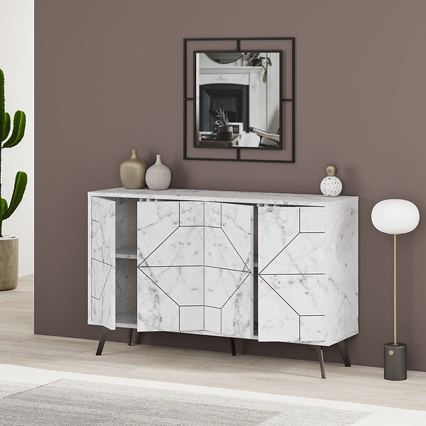 HABITAT ET JARDIN - Buffet en bois "Dune" - 123 x 35 x 62 cm - Blanc marbré - large