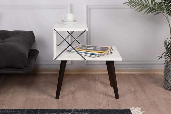 HABITAT ET JARDIN - Table de chevet en bois "Cross" 50 x 40 x 55 cm - Blanc - large