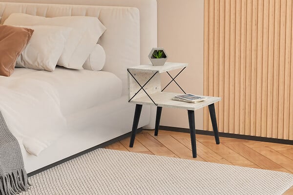 HABITAT ET JARDIN - Table de chevet en bois "Cross" 50 x 40 x 55 cm - Travertin - large