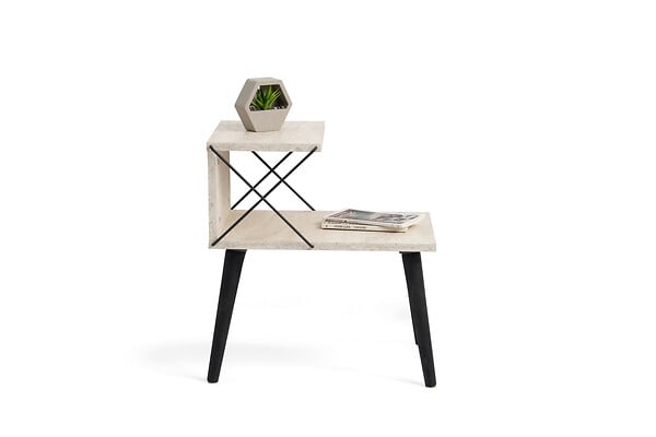 HABITAT ET JARDIN - Table de chevet en bois "Cross" 50 x 40 x 55 cm - Travertin - large