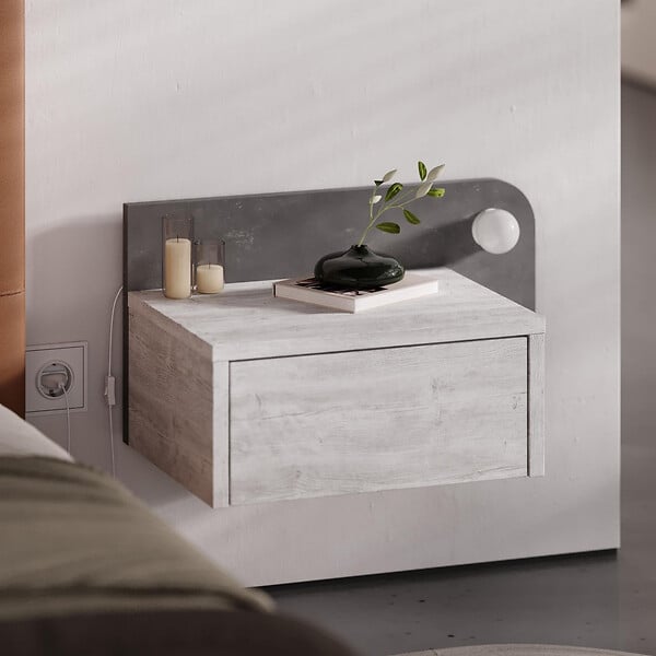 HABITAT ET JARDIN - Table de chevet avec ampoule en bois "Dotta" - 52 x 30 x 28 cm - Gris - large