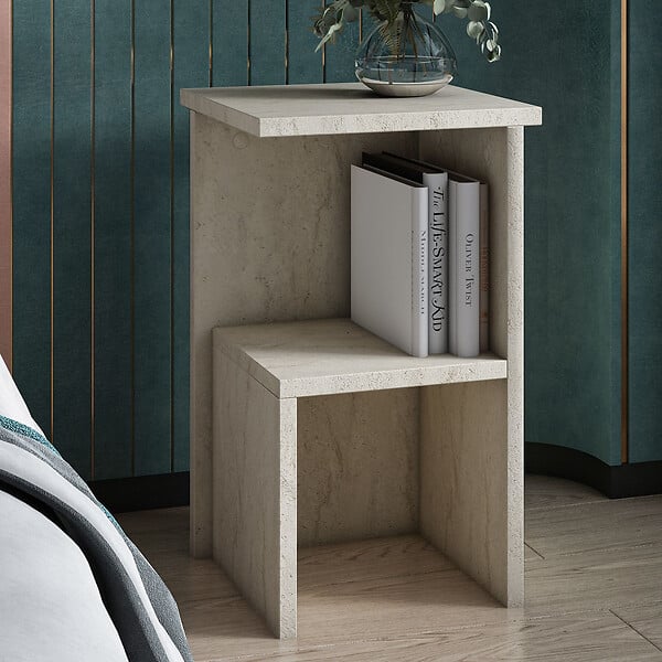 HABITAT ET JARDIN - Table de chevet en bois "Roisin" - 30 x 30 x 50 cm - Travertin - large
