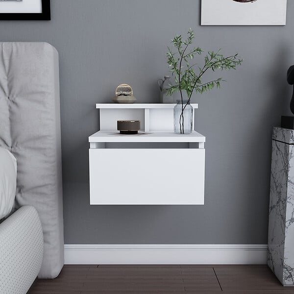 HABITAT ET JARDIN - Table de chevet murale en bois "Alice" - 40 x 32 x 35 cm - Blanc - large