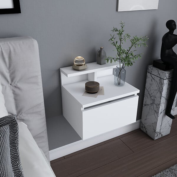 HABITAT ET JARDIN - Table de chevet murale en bois "Alice" - 40 x 32 x 35 cm - Blanc - large