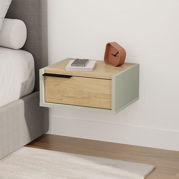 HABITAT ET JARDIN - Table de chevet murale en bois "Eco" - 40 x 30 x 19 cm - Vert - large
