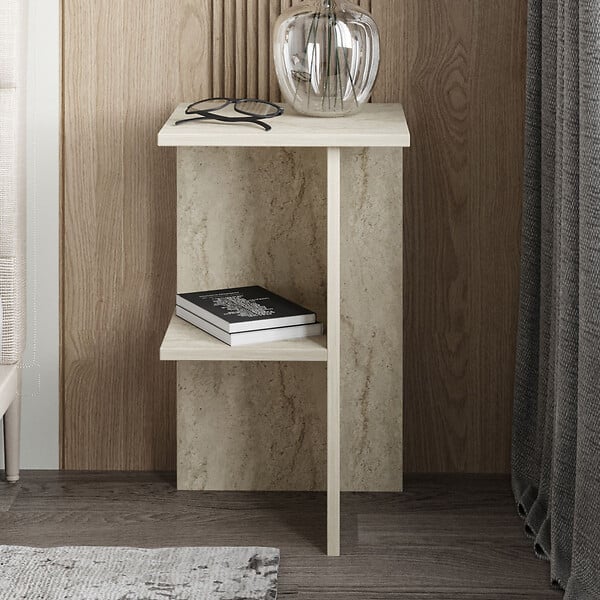 HABITAT ET JARDIN - Table de chevet en bois "Leray" - 36 x 36 x 60 cm - Travertin - large