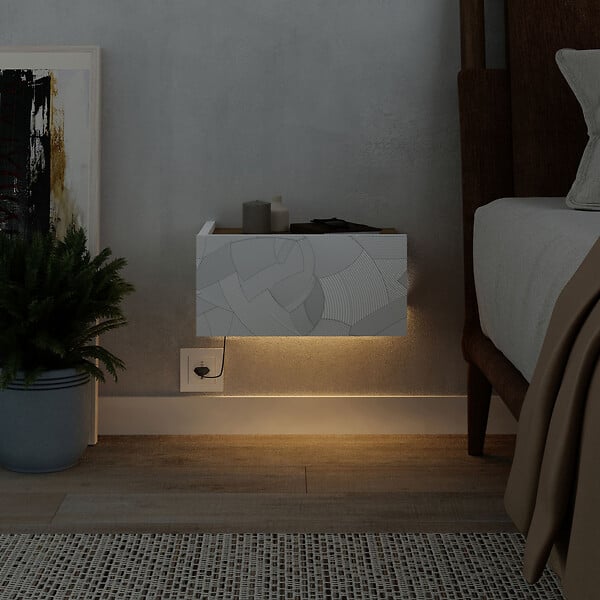 HABITAT ET JARDIN - Table de chevet avec éclairage LED en bois "Onda" - 38 x 31 x 18 cm - Blanc - large