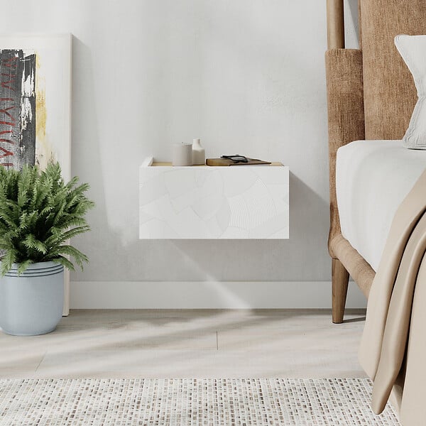 HABITAT ET JARDIN - Table de chevet en bois "Onda" - 38 x 31 x 18 cm - Blanc - large